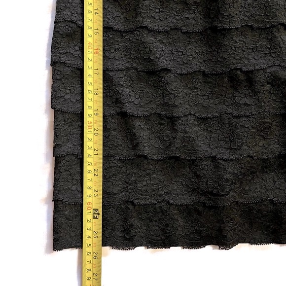 1960s Vintage Black Lace Tiered Sleeveless Rhinestone Satin-Bow Pencil Dress - Picture 13 of 14